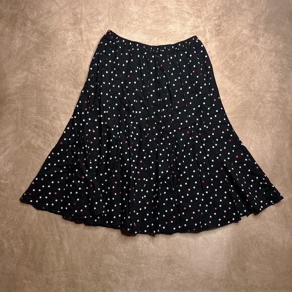 Christopher & Banks Polka Dot Ruffled Midi Skirt Multicolor Black Elastic Waist - Picture 2 of 9